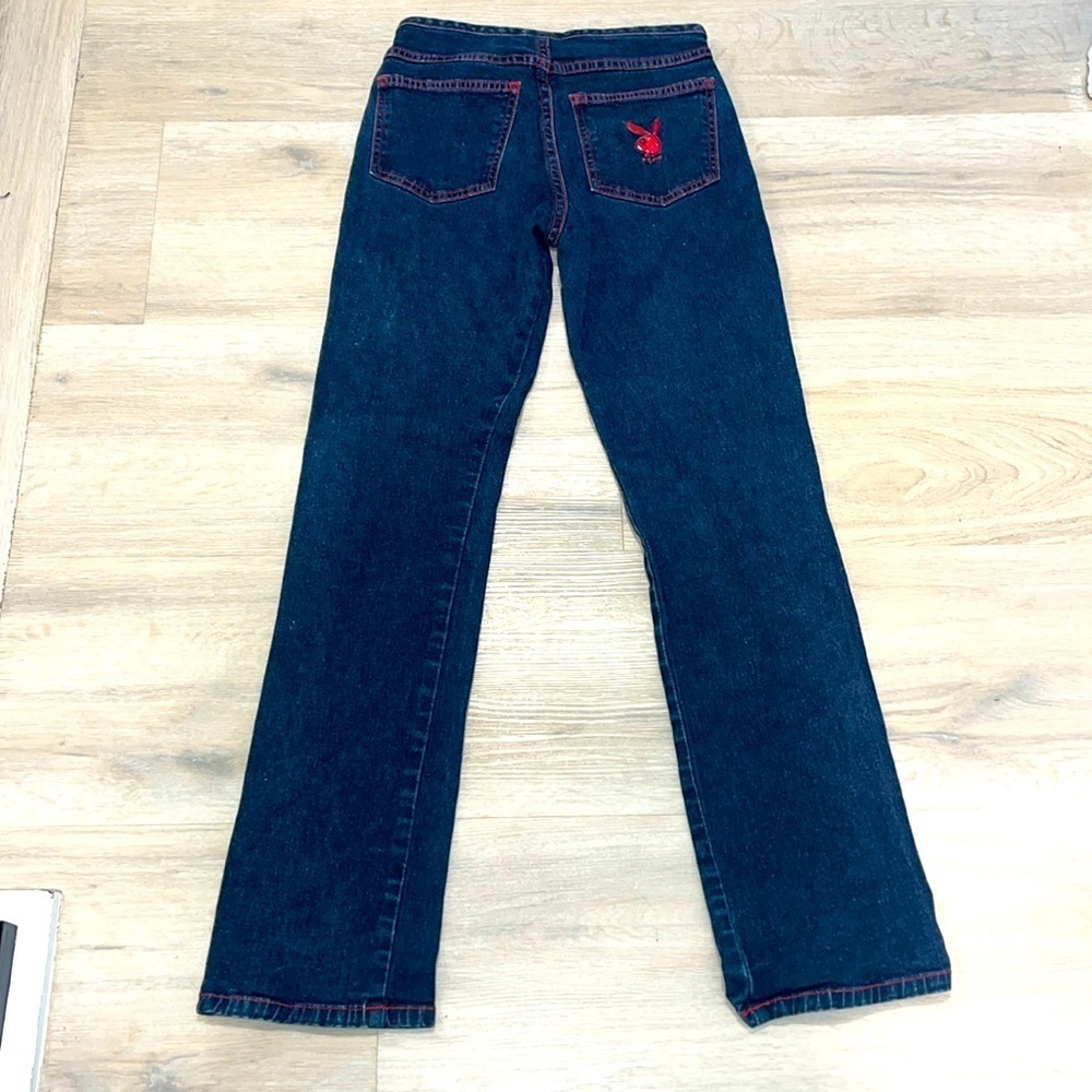 VINTAGE Playboy Bunny Print LOGO jeans AUTHENTIC dark denim 90s Stretch VTG
